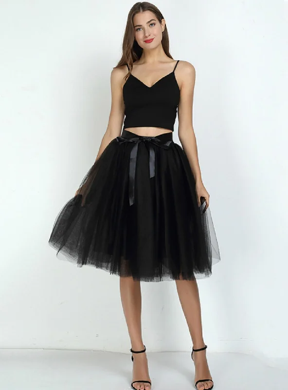 Black 7 Layers Tulle Tutu Skirt high slit skirt
