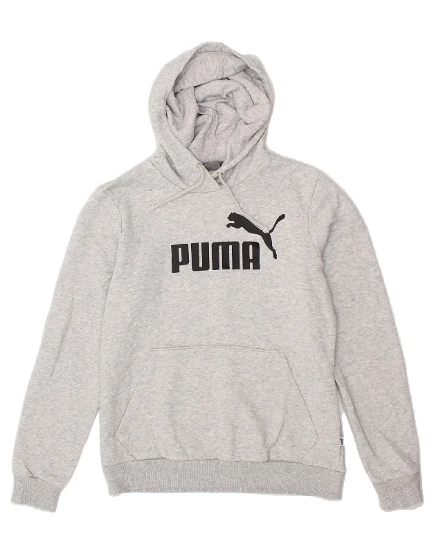 PUMA Womens Graphic Hoodie Jumper UK 12 Medium Grey Cotton Hoodie with Ribbed Cuffs Snug Fit Comfort PUMA Womens Graphic Hoodie Jumper UK 12 Medium Grey Cotton Hoodie with Ribbed Cuffs Snug Fit Comfort
