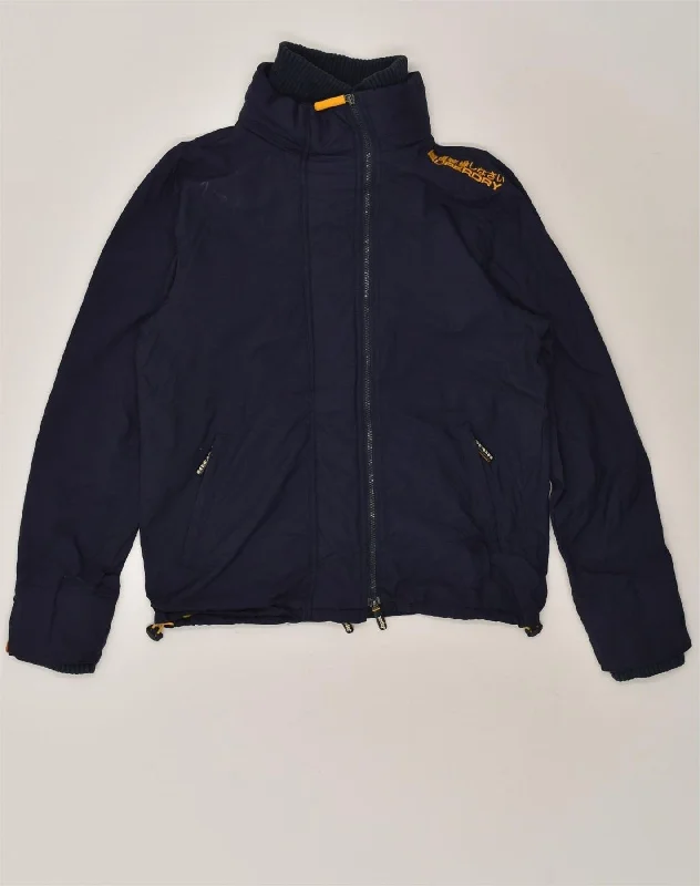 SUPERDRY Womens The Windcheater Rain Jacket UK 16 Large Navy Blue Herringbone Jacket Checkered Jacket Solid Jacket