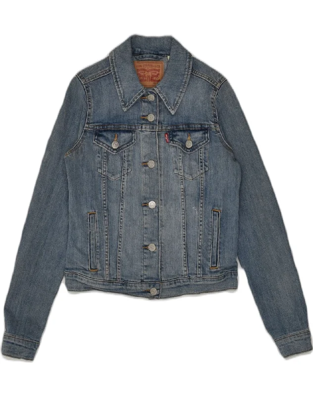 LEVI'S Womens Denim Jacket UK 4 XS Blue Cotton Notch Collar Peter Pan Collar Cowl Neck