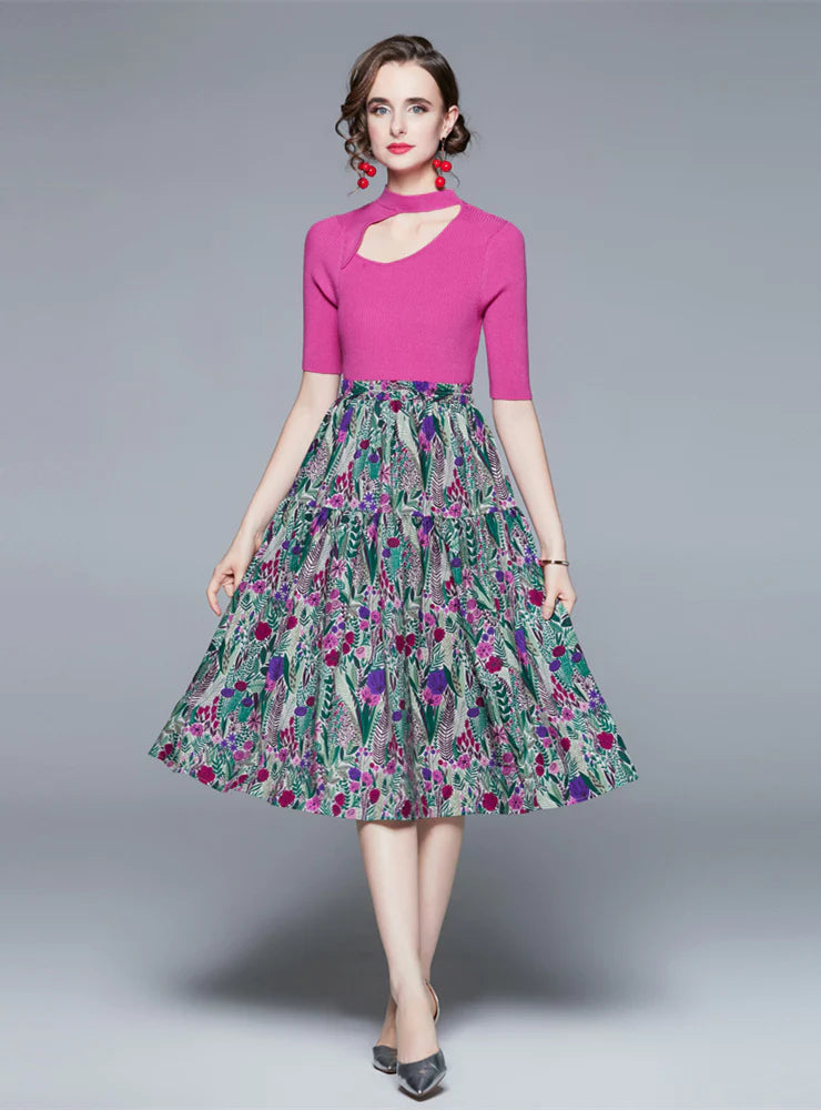 RETRO SWING SKIRT+IRREGULAR KNITTED TWO-PIECE SUIT denim skirt durable