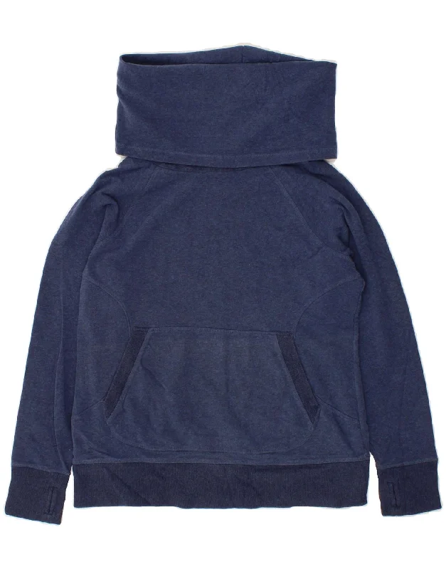 L.L.BEAN Womens Roll Neck Sweatshirt Jumper UK 14 Medium Navy Blue Cotton Hoodie with Patch Decorative Personalized