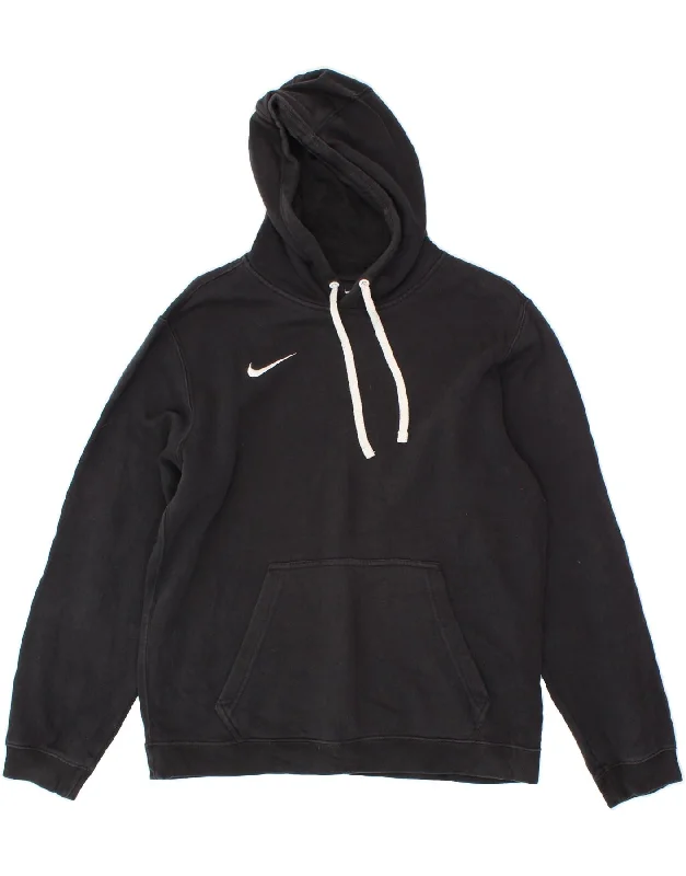 NIKE Womens Hoodie Jumper UK 14 Medium Black Cotton Hoodie with Embroidery Detailed Premium