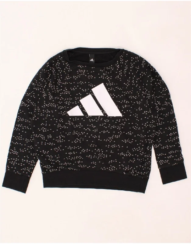 ADIDAS Womens Crop Graphic Sweatshirt Jumper UK 16 Large Black Cotton Hoodie with Set-In Sleeves Structured Classic