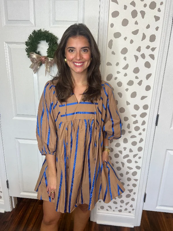 Blue and Mocha Striped Dress Tunics Essential wardrobe