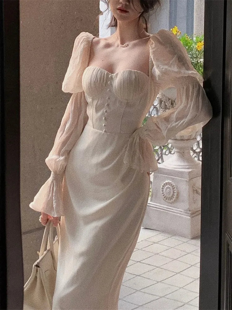 Wjczt Elegant Party Dresses For Women Vintage Long Dress Off Shoulder Long Sleeve Autumn Spring Prom Robe Slim One Piece Vestidos New Tunics Running lightweight