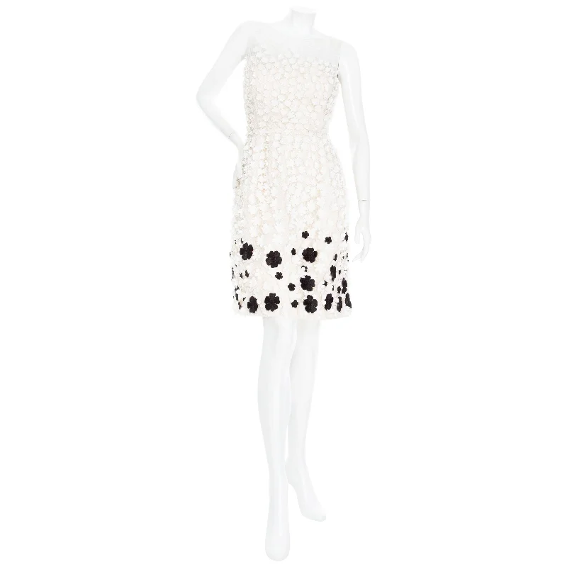 2011 White and Black 3D Floral Appliqué Fit and Flare Dress Tunics Spring floral