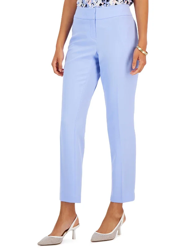 Petites Womens High Rise Solid Straight Leg Pants Comfortable Pleated Pants
