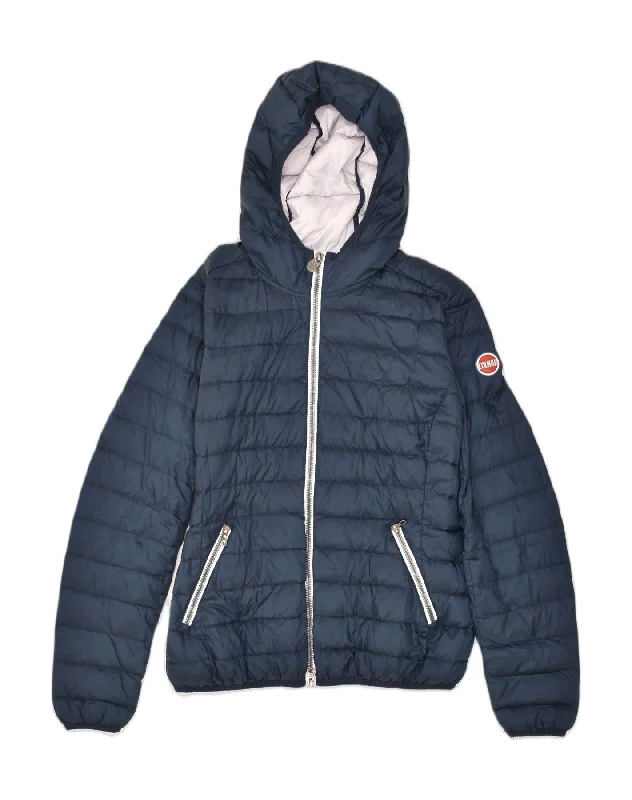 COLMAR Womens Hooded Padded Jacket EU 50 Medium Navy Blue Nylon Jacket Polyester Jacket Spandex Jacket