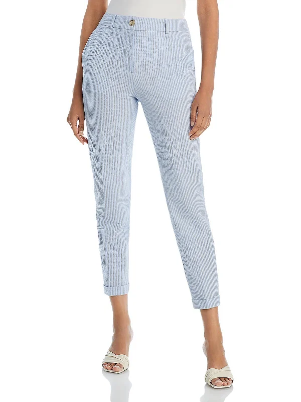 Womens High Rise Textured Cropped Pants Wide-Legged Palazzos