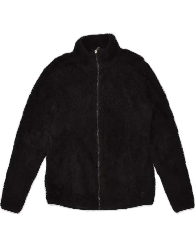 FILA Womens Fleece Jacket UK 12 Medium Black Polyester Snapped Jacket Toggled Jacket Drawstring Jacket