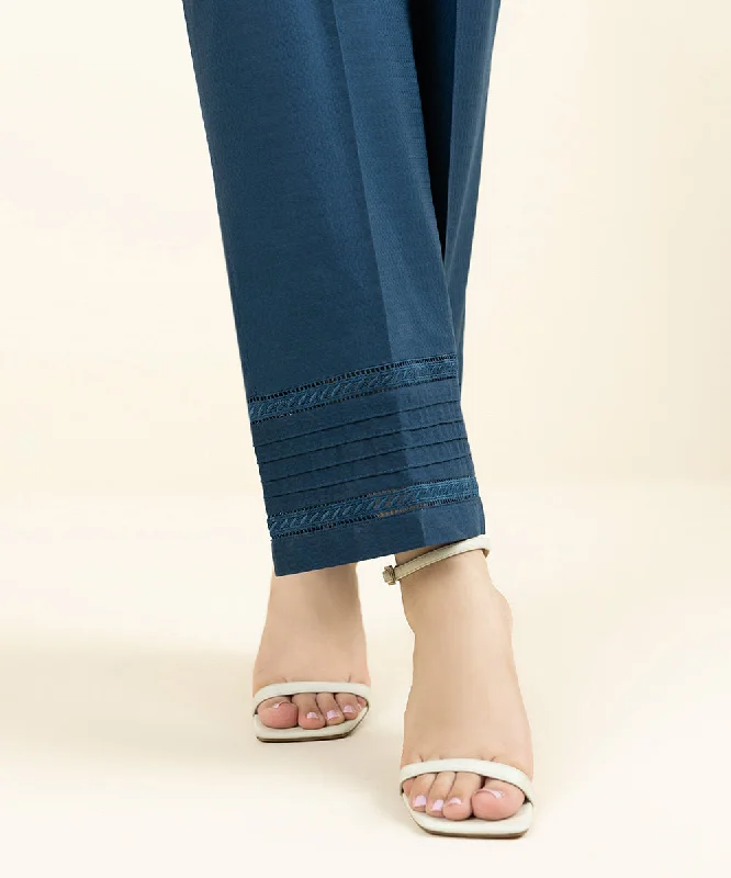 Embroidered Dobby Straight Pants High-Waist Jeans