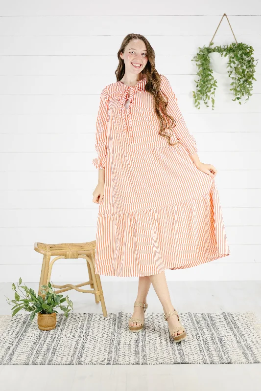 Arena Stripe Dress - Orange Floral Print girly