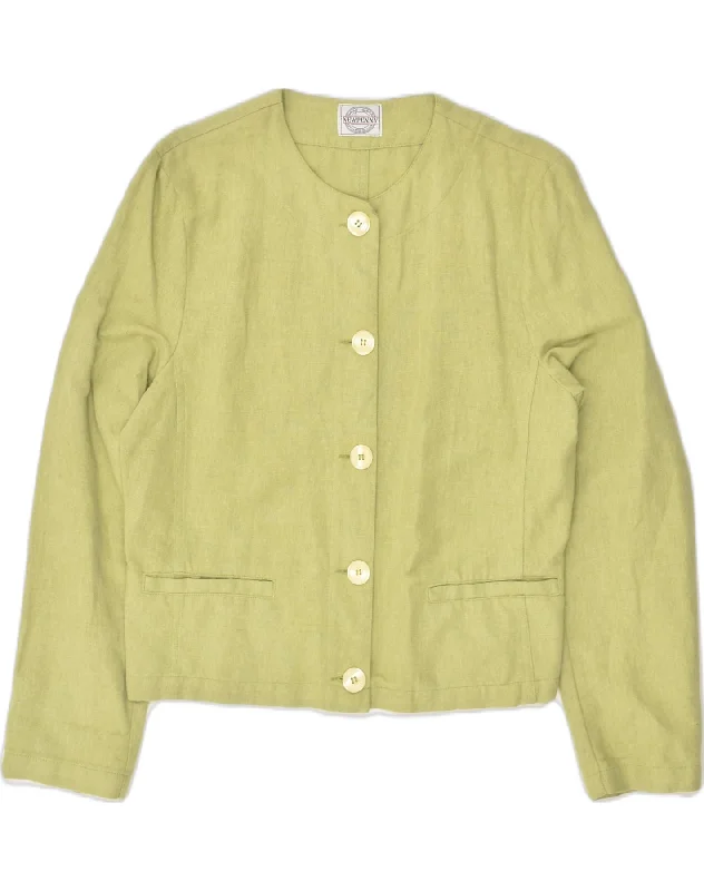 NEWPENNY Womens 5 Button Blazer Jacket UK 12 Medium Green Cotton Appliqued Jacket Beaded Jacket Sequined Jacket