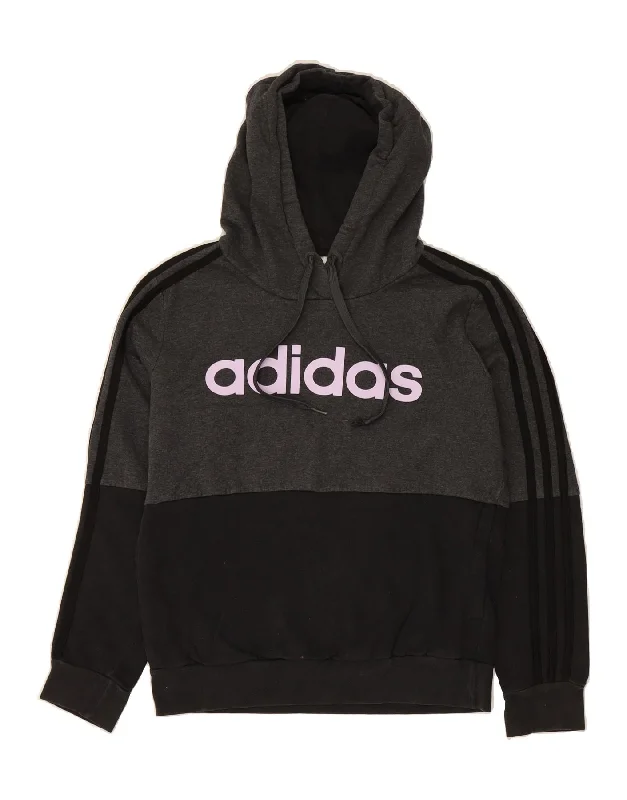 ADIDAS Womens Oversized Hoodie Jumper UK 12/14 Medium Black Colourblock Hoodie with Slit Hem Functional Movement
