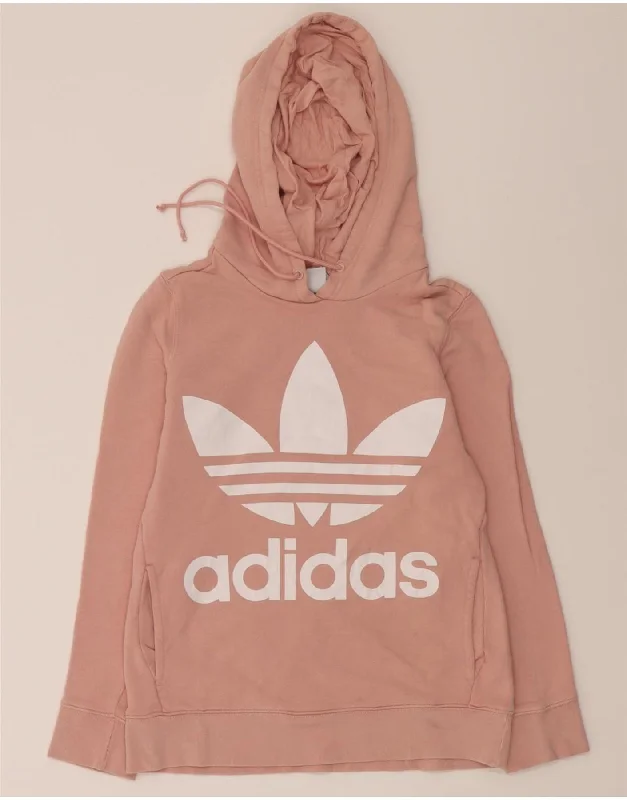 ADIDAS Womens Graphic Hoodie Jumper UK 6 XS Pink Cotton Hoodie with Cuffed Sleeves Snug Secure