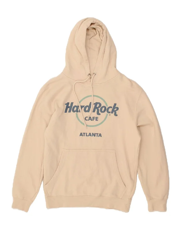 HARD ROCK CAFE Womens Atlanta Graphic Hoodie Jumper UK 10 Small Beige Hoodie with Zipper Placket Modern Functional