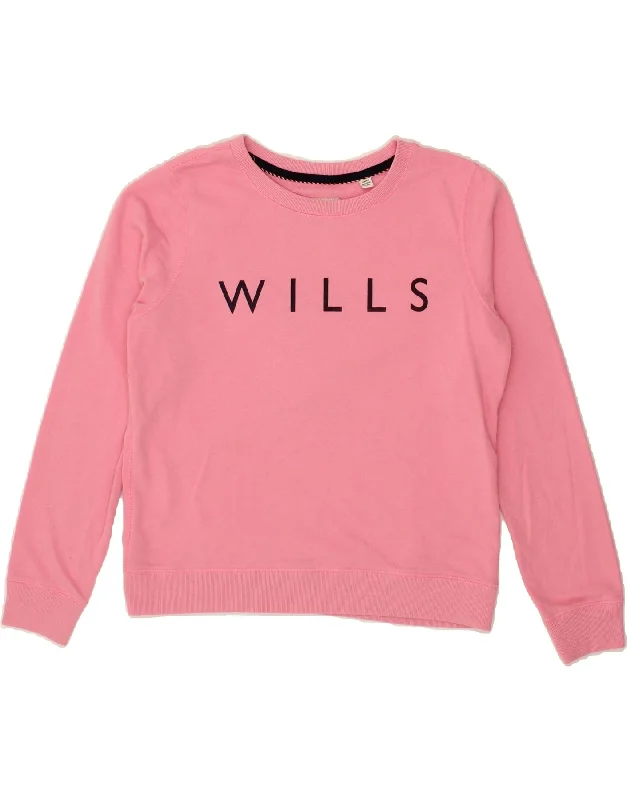 JACK WILLS Womens Graphic Hoodie Jumper UK 14 Medium Pink Cotton Hoodie with Elastic Waist Stretchable Comfortable