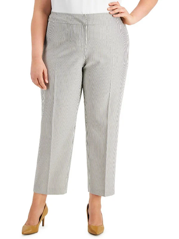 Plus Womens Striped Slim Fit Ankle Pants Cozy Full-Length Pants