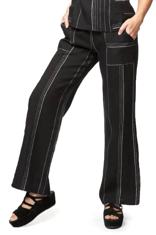 Amalfi Linen Pant Stripe In Black Multi Chic Slim Fit Pants