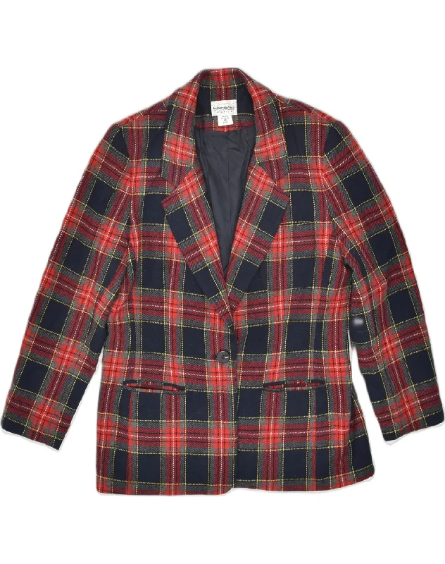 HABERDASHERY Womens Petite 1 Button Blazer Jacket UK 14 Large Red Check Print Jacket Jacquard Jacket Embroidered Jacket