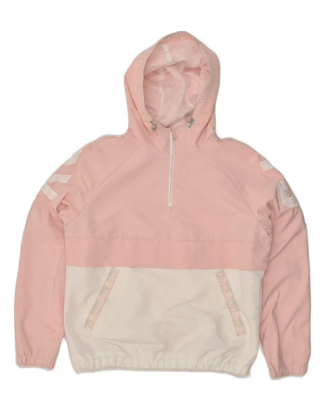 SUPERDRY Womens Graphic Hooded Anorak Jacket UK 12 Medium Pink Colourblock V-Neck Jacket Boat Neck Jacket Square Neck Jacket