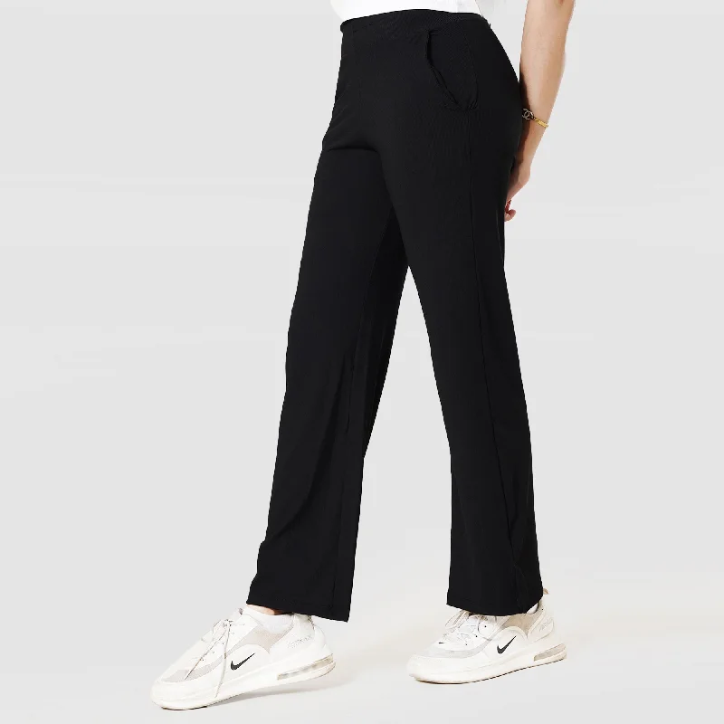 Tf-Black Everyday Exclusive Ribbed Pants Chic Faux Leather Pants