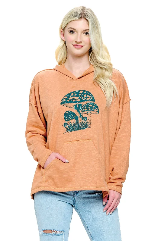 Hoodie Mushroom Print Hoodie with Set-In Sleeves Structured Classic
