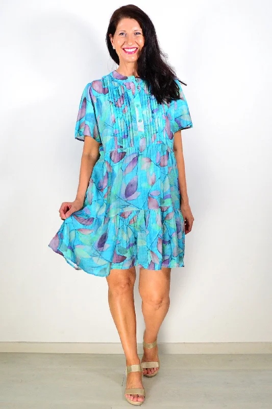 Aqua Green Print Ladies Tunic Dress Tunics Summer linen