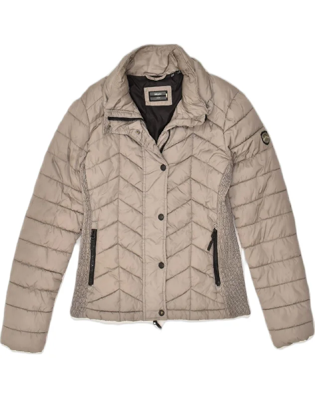 SUPERDRY Womens Padded Jacket UK 10 Small  Grey Polyester Satin Fabric Silk Fabric Chiffon Fabric