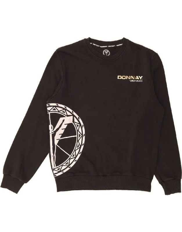 DONNAY Womens Graphic Sweatshirt Jumper UK 14 Medium Black Cotton Hoodie with Contrast Stitching Detailed Premium