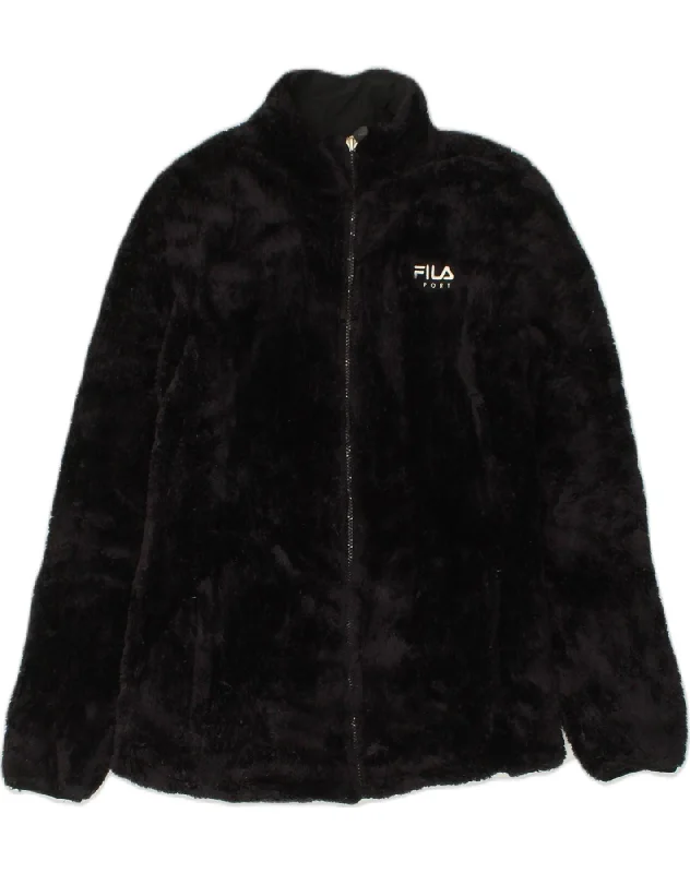 FILA Womens Fleece Jacket UK 14 Medium Black Polyester Fleece Jacket Down Jacket Parka