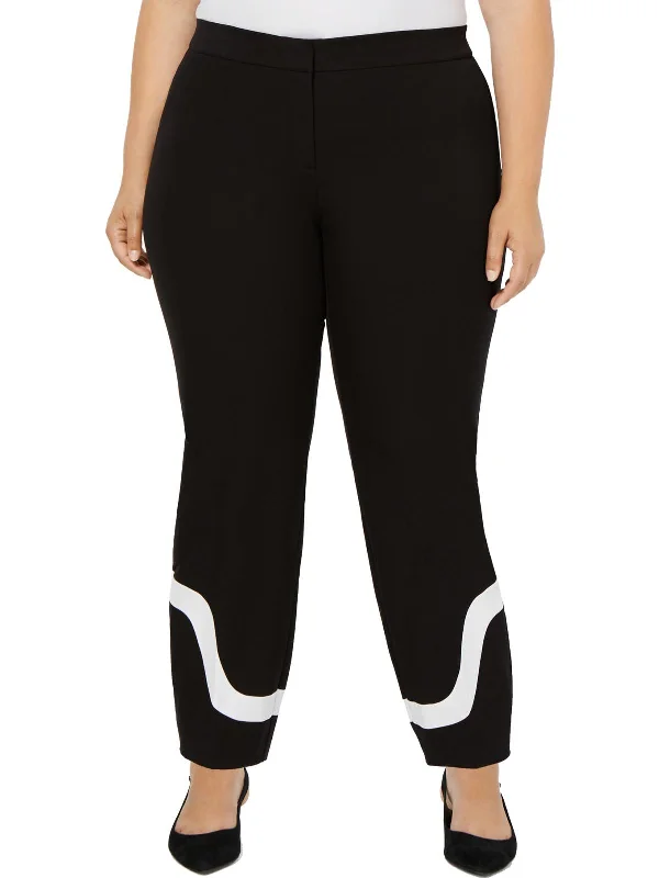 Plus Womens Ponte Colorblock Ankle Pants Soft Cotton Pants