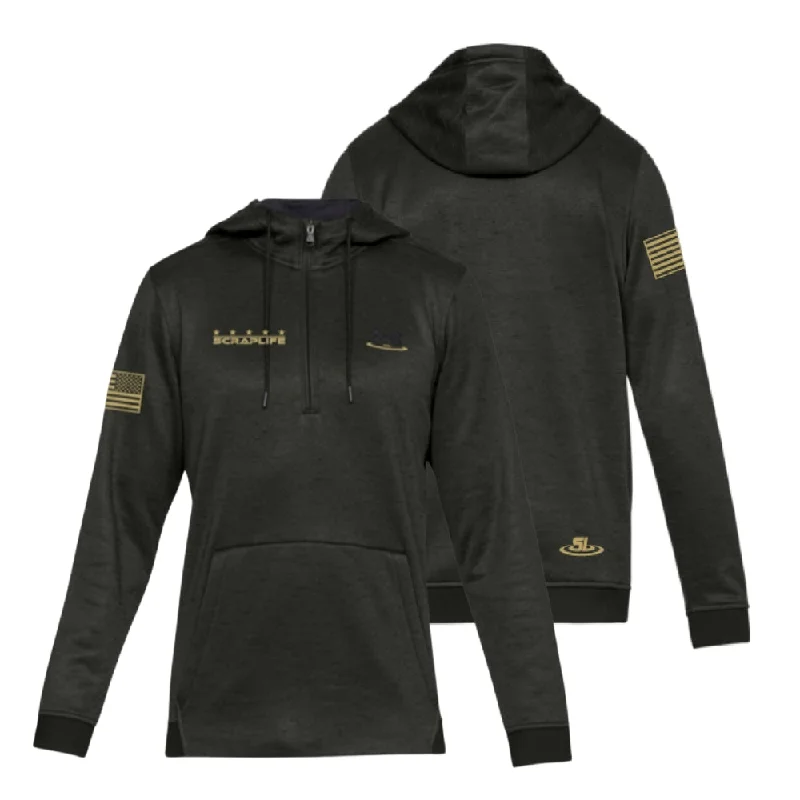 Under Armour Wrestling Military Green Armour Fleece 1/2 Zip Hoodie Hoodie with Hem Applique Textured Unique