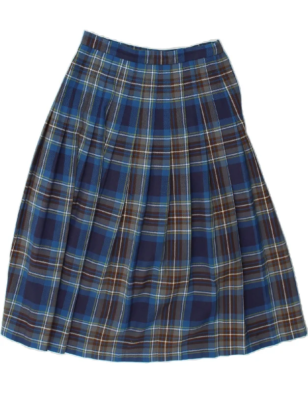 O'NEIL OF DUBLIN Womens Pleated A-Line Skirt UK 10 Small W26 Blue Plaid chiffon skirt flowing