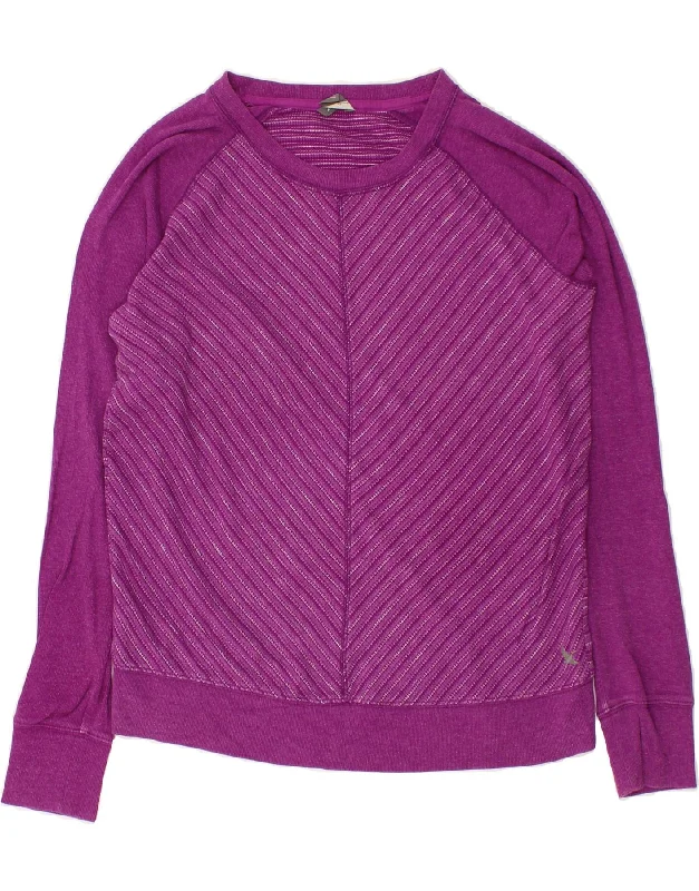 EDDIE BAUER Womens Sweatshirt Jumper UK 14 Medium Purple Striped Cotton Hoodie with Zipper Versatile Modern