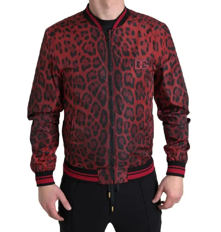Red Leopard Bomber Short Coat Jacket Faux Fur Fabric Real Fur Fabric Shearling Fabric