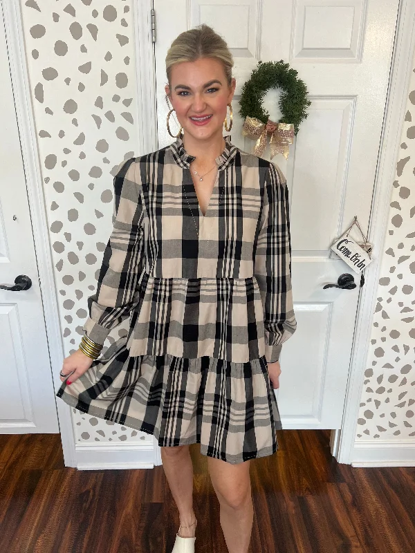 Black Plaid Dress Tunics Distressed trendy