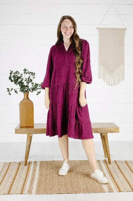 Erin Tiered Dress- Wine Tunics Lace romantic