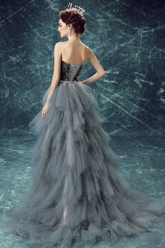Long Prom Dresses, High Low Prom Dress With Cascading Ruffles, A-Line Party Dresses, Tulle Evening Dresses, Sweet heart Prom Dresses , Feather Prom Dresses, Charming Prom Dress, LB0493 Tunics Versatile stylish