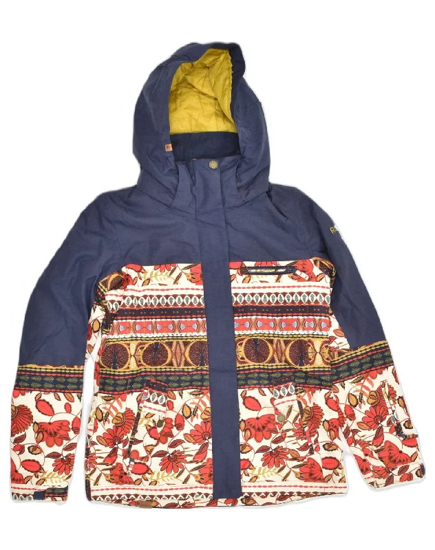 ROXY Womens Hooded Windbreaker Jacket UK 8 Small Navy Blue Polyester Notch Collar Peter Pan Collar Cowl Neck