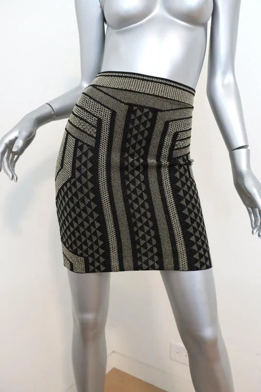 BCBGMAXAZRIA Skirt Josa Black/Gold Geometric Jacquard Size Extra Extra Small NEW a-line skirt cut