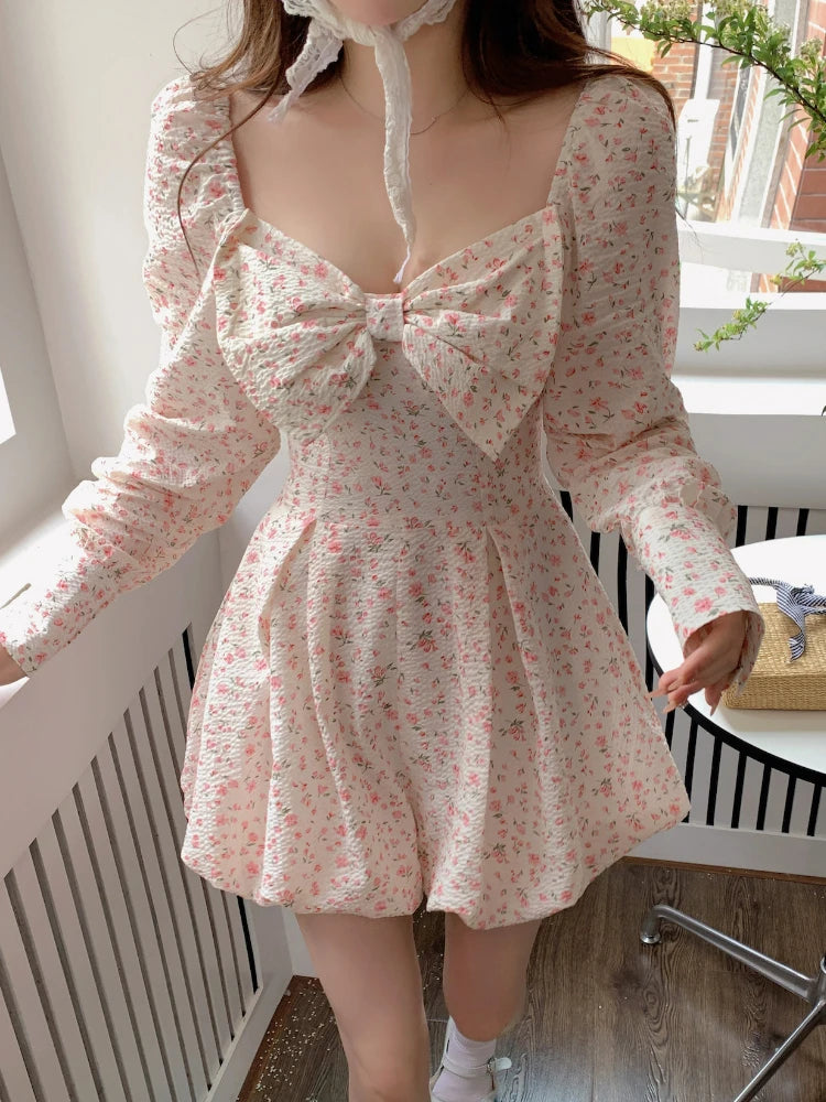 Wjczt Japanese Sweet Floral Lolita Dress Women Bow Chic Elegant Beach Party Dresses Ladies Y2k Pink Kawaii 2024 Summer One-piece Dress Mermaid Tail Wedding
