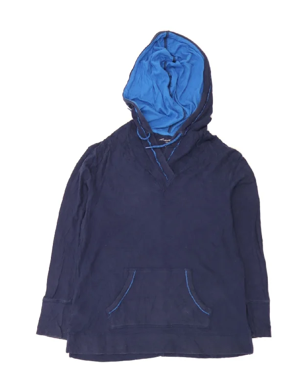 EDDIE BAUER Womens Seattle Hoodie Jumper UK 16 Large Navy Blue Cotton Hoodie with Batwing Sleeves Loose Dramatic