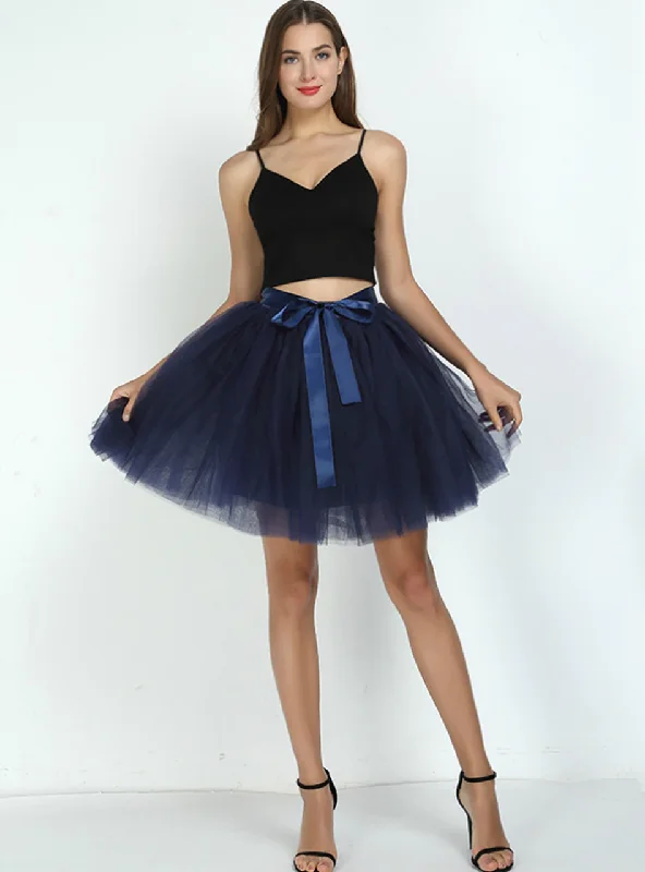 Navy Blue 7-Layer Short Tulle Skirt chiffon skirt delicate