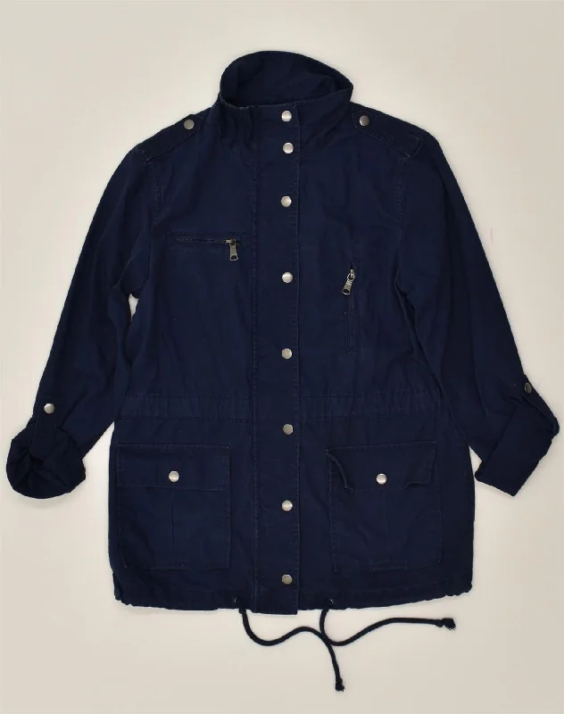 BANANA REPUBLIC Womens Military Jacket UK 6 XS Navy Blue Cotton A-Line Jacket Boat Neck Shawl Collar