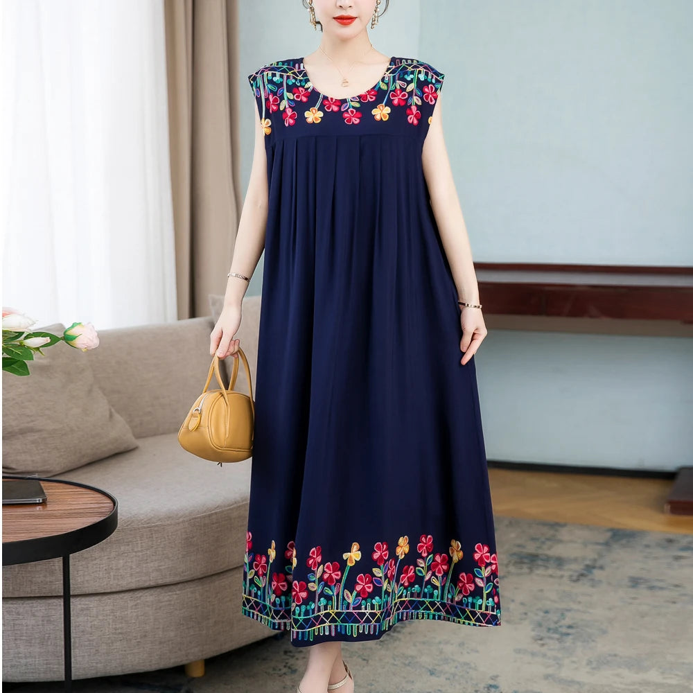 Wjczt New Casual Summer Dress For Woman Dresses Women Floral Sunflower Dress Embroidery Ladies Party Dress Female vestidos Tunics Practical easy-care