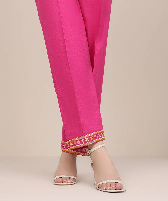 Embroidered Cotton Straight Pants High-Waist Trousers