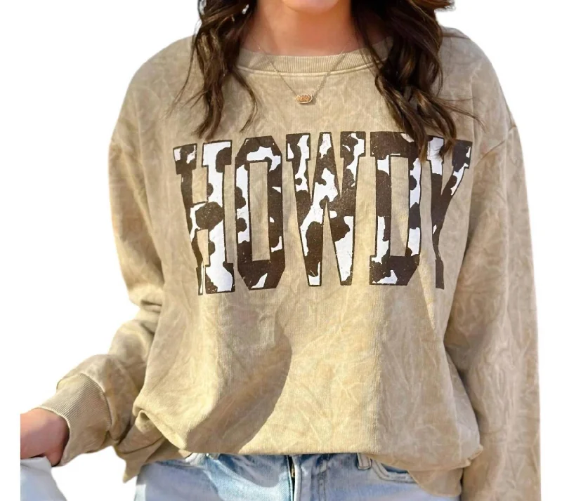 Howdy Mineral Wash Sweatshirt In Taupe Hoodie with Logo Branding Identity