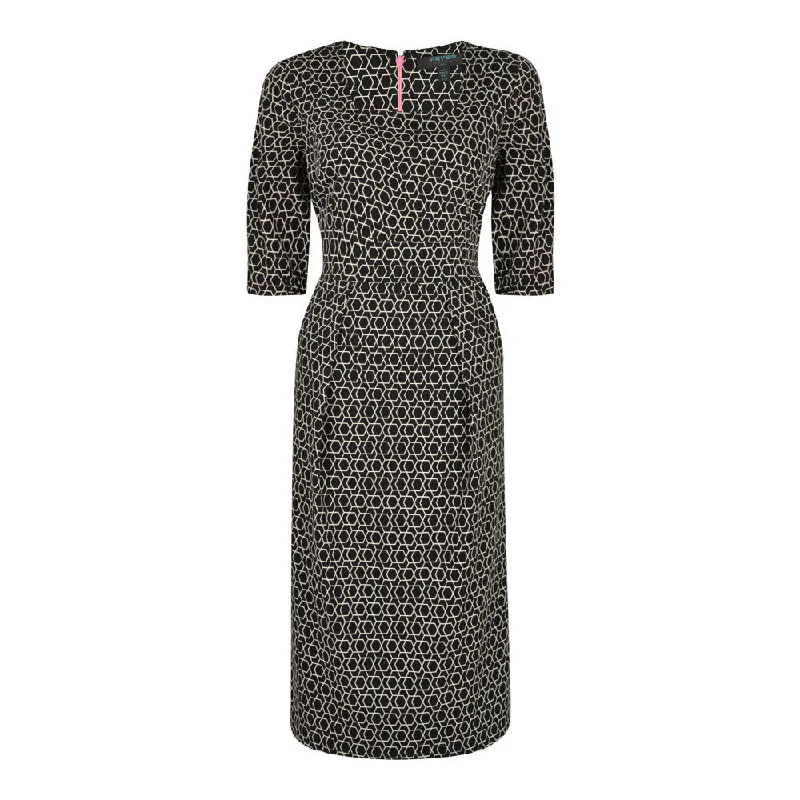 Rome Dress Black/Cream Cowl Neckline Elegant